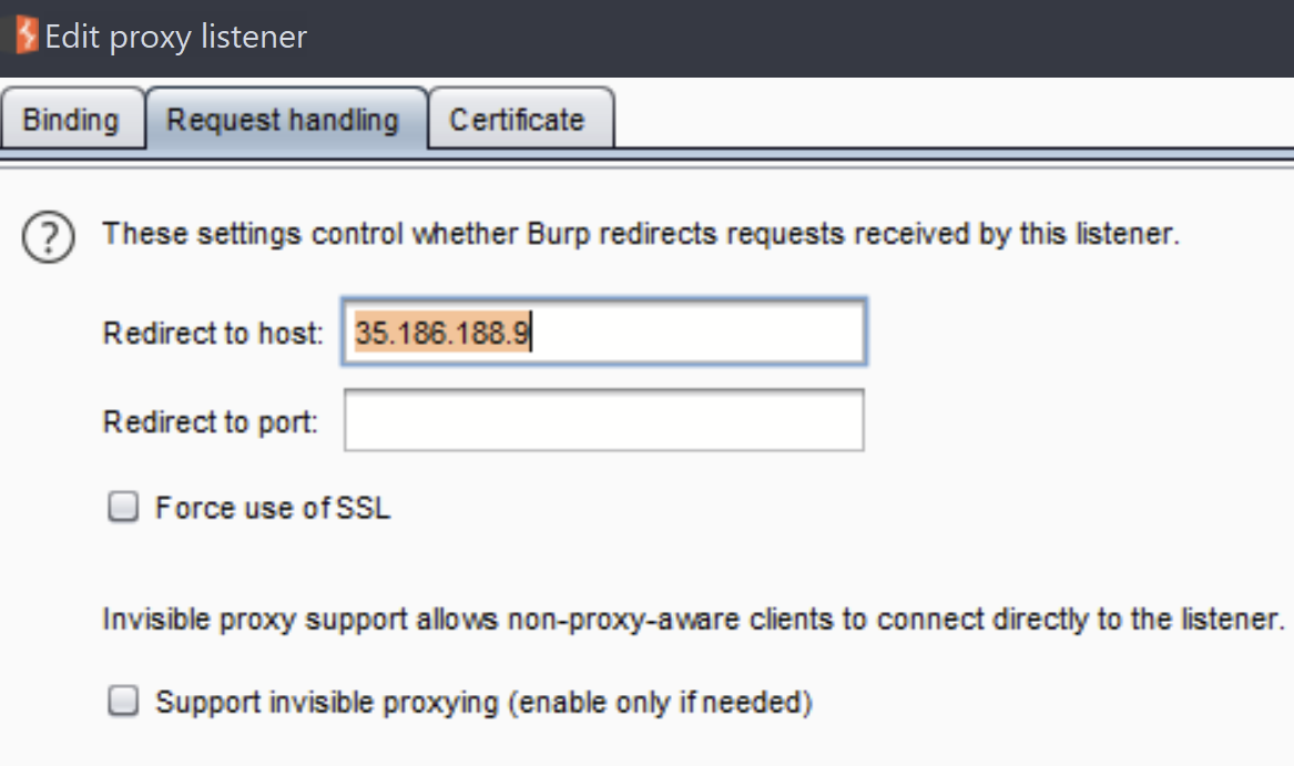 Configuring request handling in Burp Suite